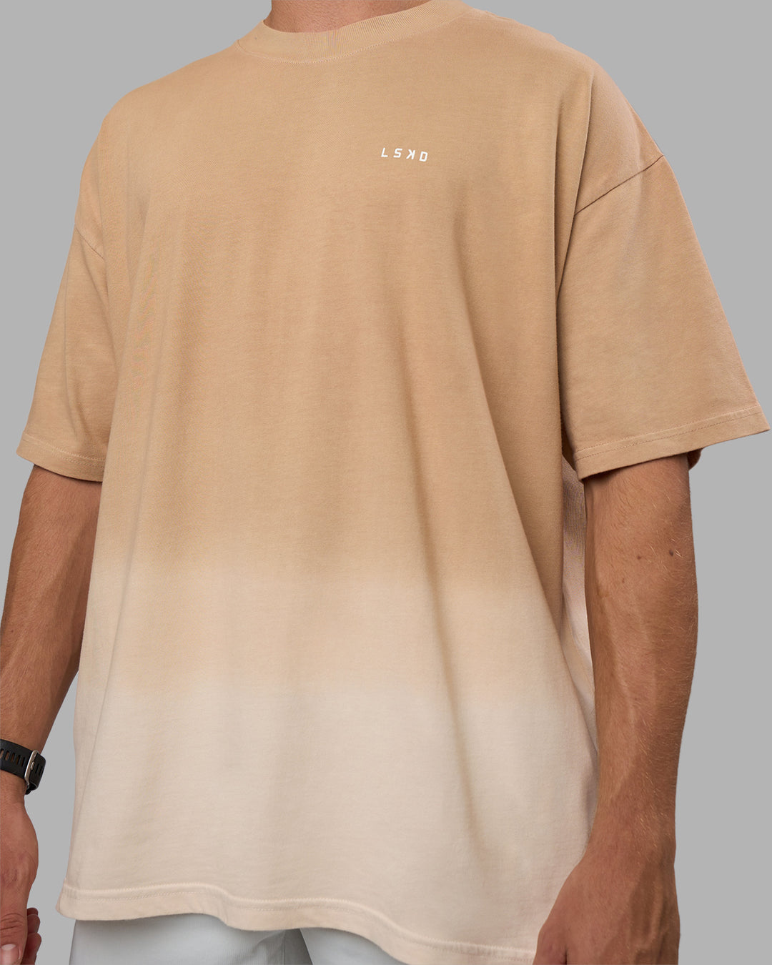 Man wearing Faded Heavyweight Oversized Tee - Warm Smoke-White | Model:Nikola | Size:L - view 9