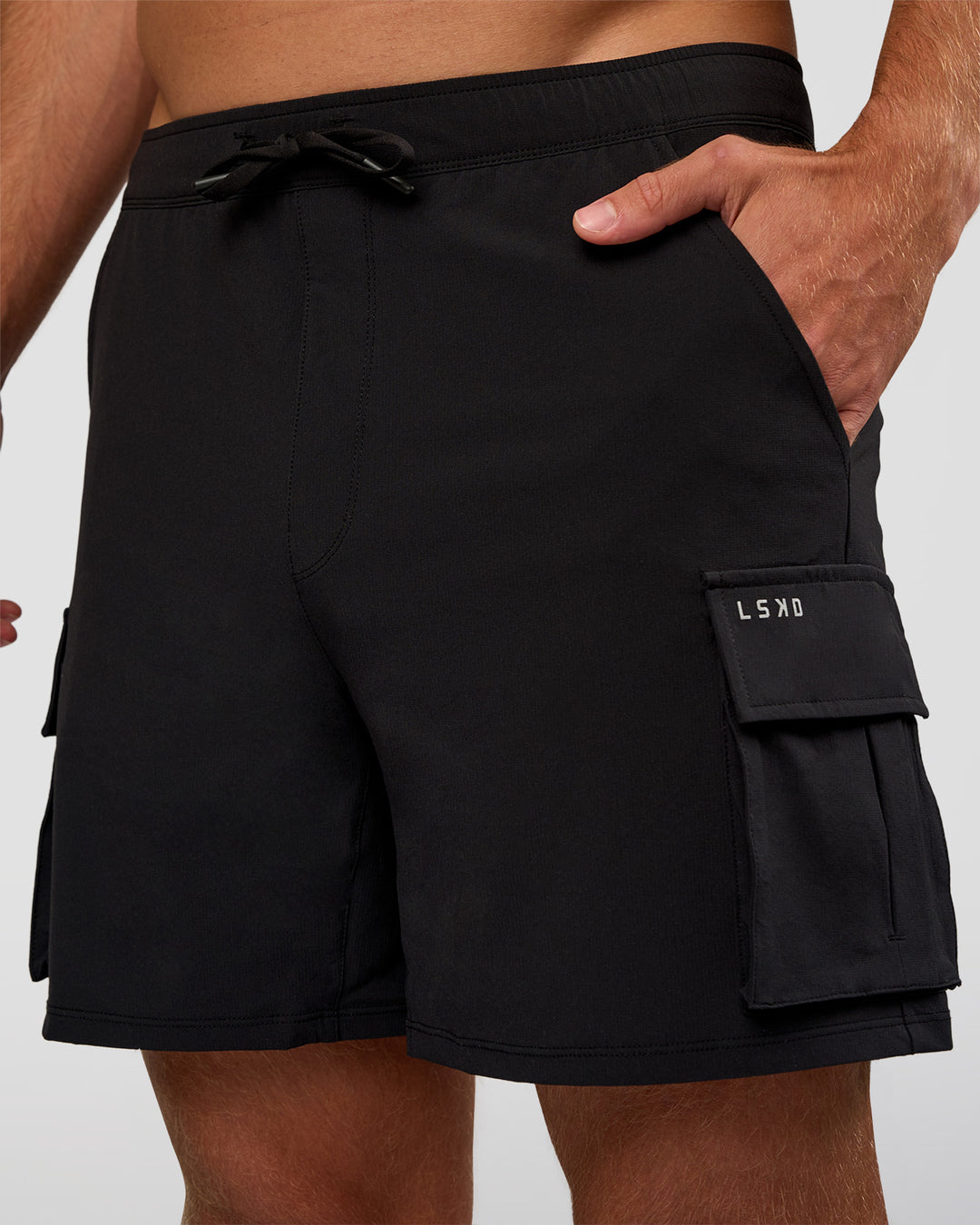 Man wearing Functional Cargo 6" Short - Black | Model:Marcus | Size:L - view 5