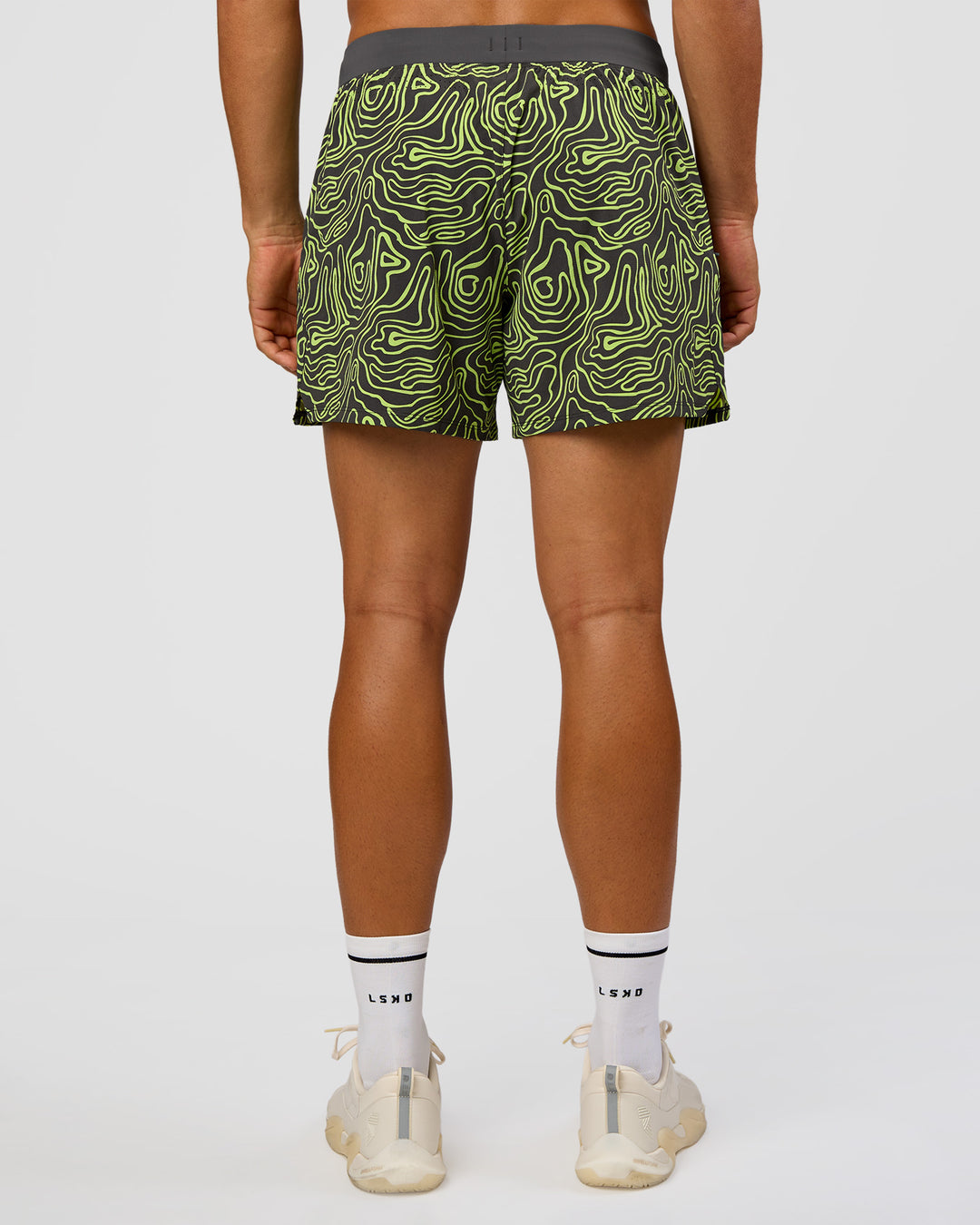 Man wearing Functional Training 5" Short - Friction Print Hyper Green | Model:Jackson | Size:L - view 4