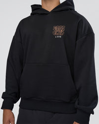 Man wearing GTC CVC Fleece Unisex Oversized Hoodie - Black-Cantaloupe | Model:Nikola | Size:L | Thumbnail Index: 7