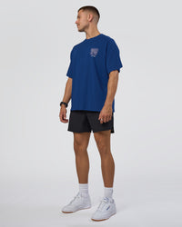 Man wearing GTC Heavyweight Oversized Tee - Washed Midnight Blue-Marsh | Model:Nikola | Size:L | Thumbnail Index: 9