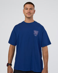 Man wearing GTC Heavyweight Oversized Tee - Washed Midnight Blue-Marsh | Model:Nikola | Size:L | Thumbnail Index: 11