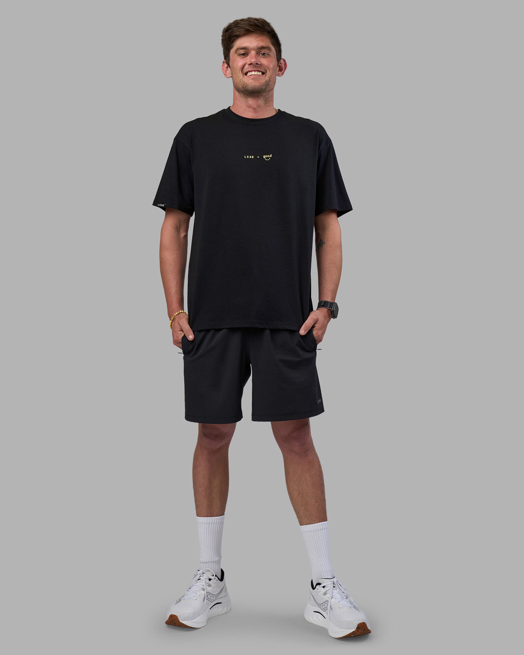 Man wearing Good Human Factory Vol 2 FLXCotton Oversize Tee - Black | Model:Cooper | Size:L - view 11