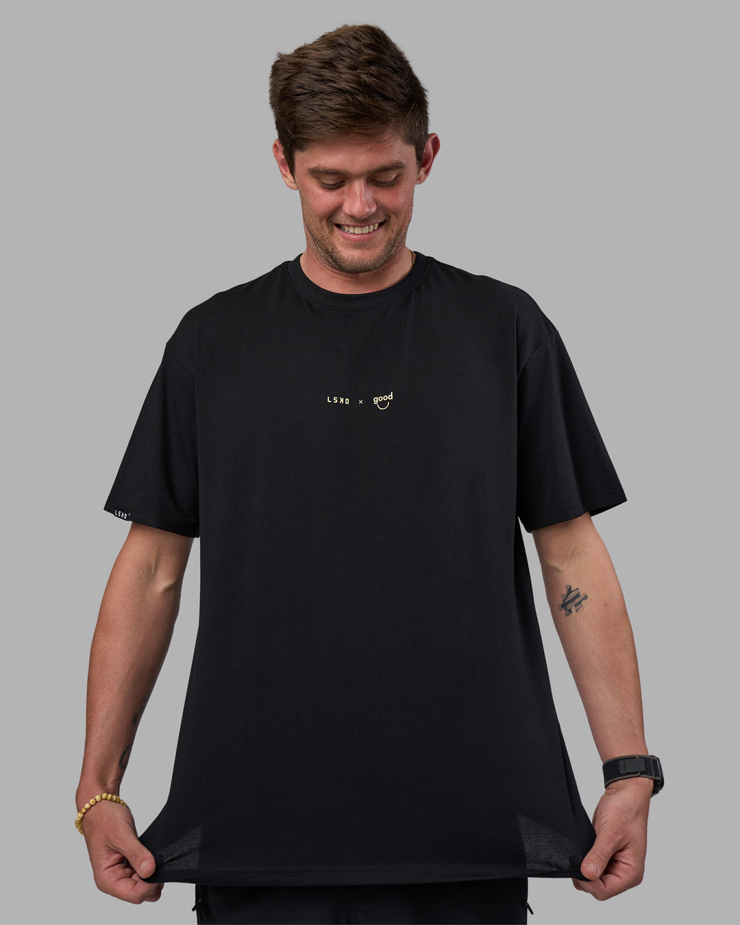 Man wearing Good Human Factory Vol 2 FLXCotton Oversize Tee - Black | Model:Cooper | Size:L - view 7