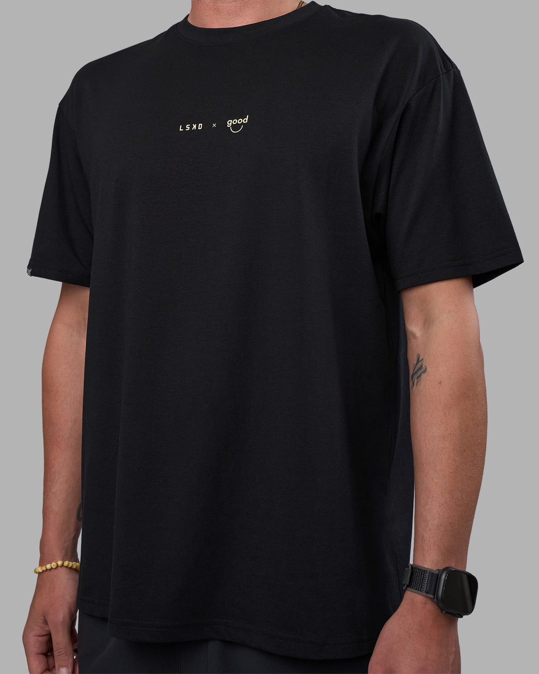 Man wearing Good Human Factory Vol 2 FLXCotton Oversize Tee - Black | Model:Cooper | Size:L - view 10