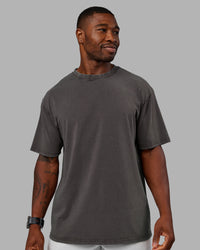 Man wearing Heart FLXCotton Oversized Tee - Washed Dark Storm-Violet Ray | Model:Sam | Size:L | Thumbnail Index: 3
