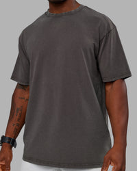 Man wearing Heart FLXCotton Oversized Tee - Washed Dark Storm-Violet Ray | Model:Sam | Size:L | Thumbnail Index: 9