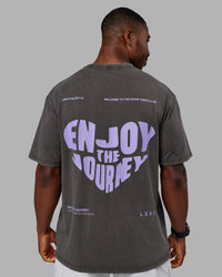 Man wearing Heart FLXCotton Oversized Tee - Washed Dark Storm-Violet Ray | Model:Sam | Size:L | Thumbnail Index: 1