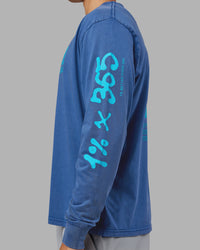 Man wearing Inferno Journey FLXCotton Oversized Long Sleeve Tee - Midnight Blue-Blue Bird | Model:Jackson | Size:L | Thumbnail Index: 3