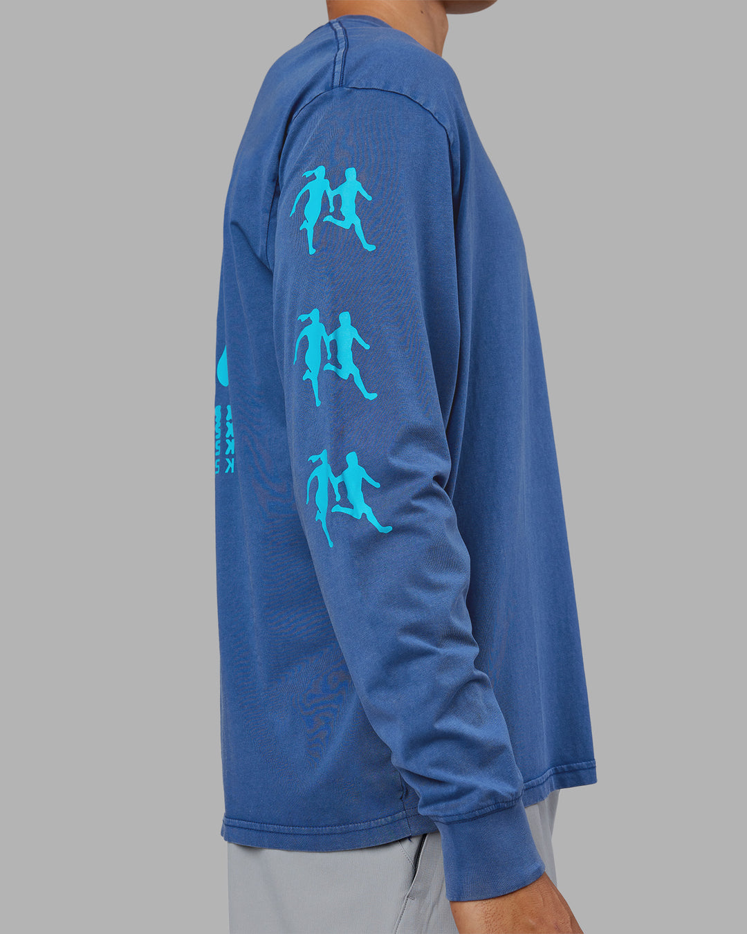 Man wearing Inferno Journey FLXCotton Oversized Long Sleeve Tee - Midnight Blue-Blue Bird | Model:Jackson | Size:L - view 5