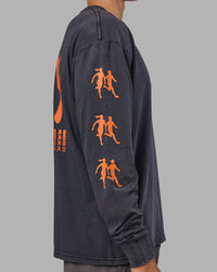 Man wearing Inferno Journey FLXCotton Oversized Long Sleeve Tee - Washed Black-Ultra Orange | Model:Jackson | Size:L | Thumbnail Index: 6