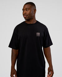 Man wearing Inferno Journey FLXCotton Oversized Tee - Black-Ultra Fuchsia | Model:Sam | Size:L | Thumbnail Index: 2
