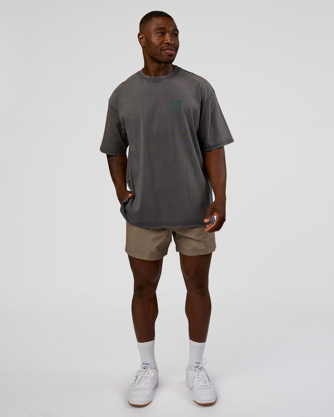 Man wearing Inferno Journey FLXCotton Oversized Tee - Dark Storm Washed-Iceberg Green | Model:Sam | Size:L - view 6
