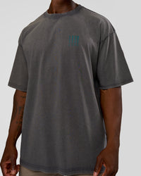 Man wearing Inferno Journey FLXCotton Oversized Tee - Dark Storm Washed-Iceberg Green | Model:Sam | Size:L | Thumbnail Index: 6