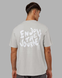 Man wearing Inferno Journey FLXCotton Oversized Tee - Digital Mist Washed-White | Model:Jackson | Size:L | Thumbnail Index: 2