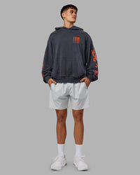 Man wearing Journey Washed Unisex Oversize Hoodie - Black-Ultra Orange | Model:Jackson | Size:L | Thumbnail Index: 8