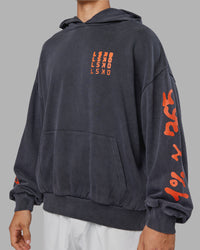 Man wearing Journey Washed Unisex Oversize Hoodie - Black-Ultra Orange | Model:Jackson | Size:L | Thumbnail Index: 13