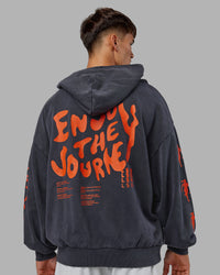 Man wearing Journey Washed Unisex Oversize Hoodie - Black-Ultra Orange | Model:Jackson | Size:L | Thumbnail Index: 3