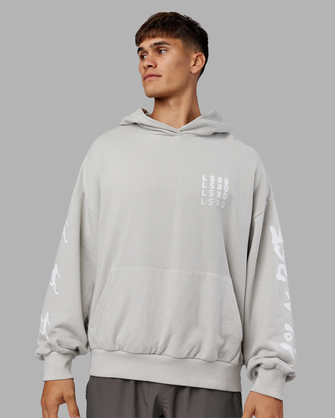 Man wearing Journey Washed Unisex Oversize Hoodie - Digital Mist-White | Model:Jackson | Size:L - view 3