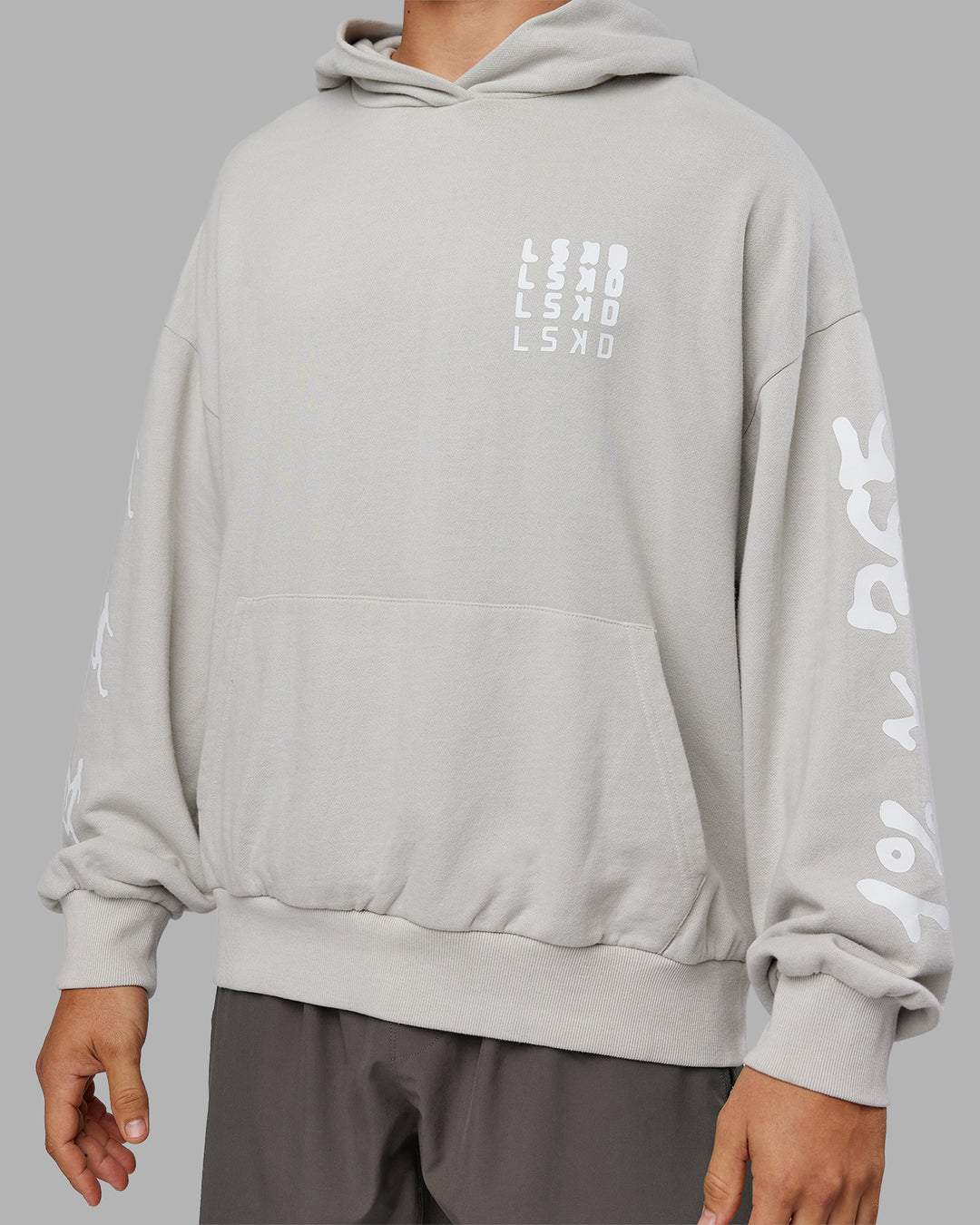 Man wearing Journey Washed Unisex Oversize Hoodie - Digital Mist-White | Model:Jackson | Size:L - view 10