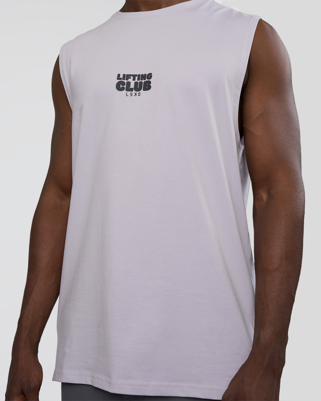 Man wearing Kettle-B FLXCotton Muscle Tank - Galactic Lilac-Black | Model:Paabio | Size:L - view 3
