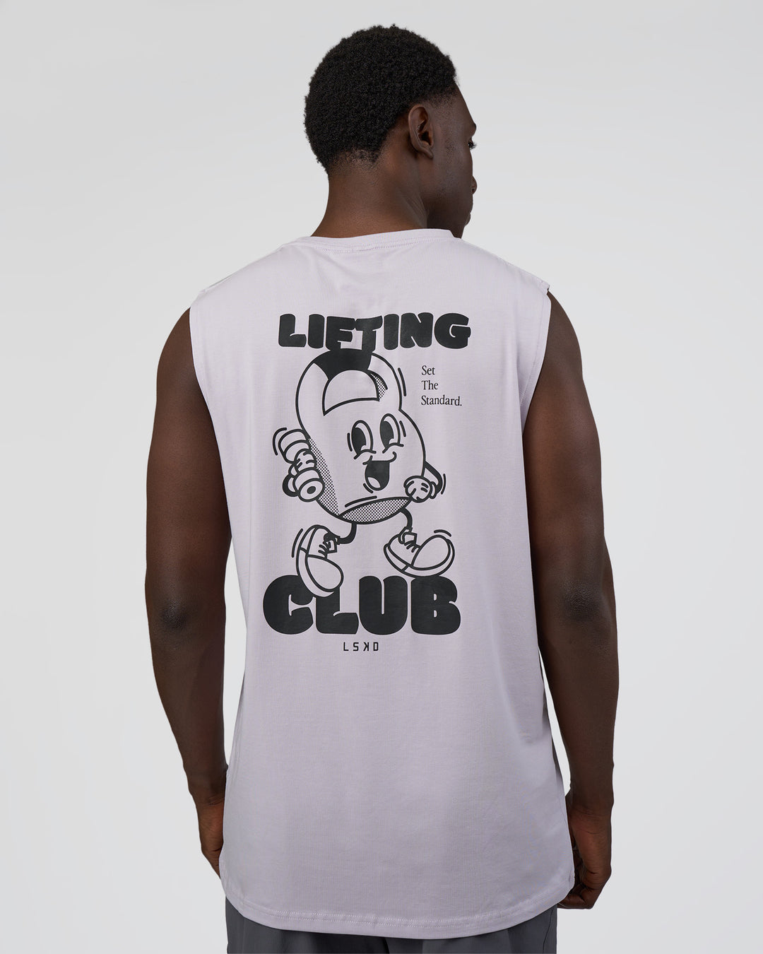 Man wearing Kettle-B FLXCotton Muscle Tank - Galactic Lilac-Black | Model:Paabio | Size:L - view 2