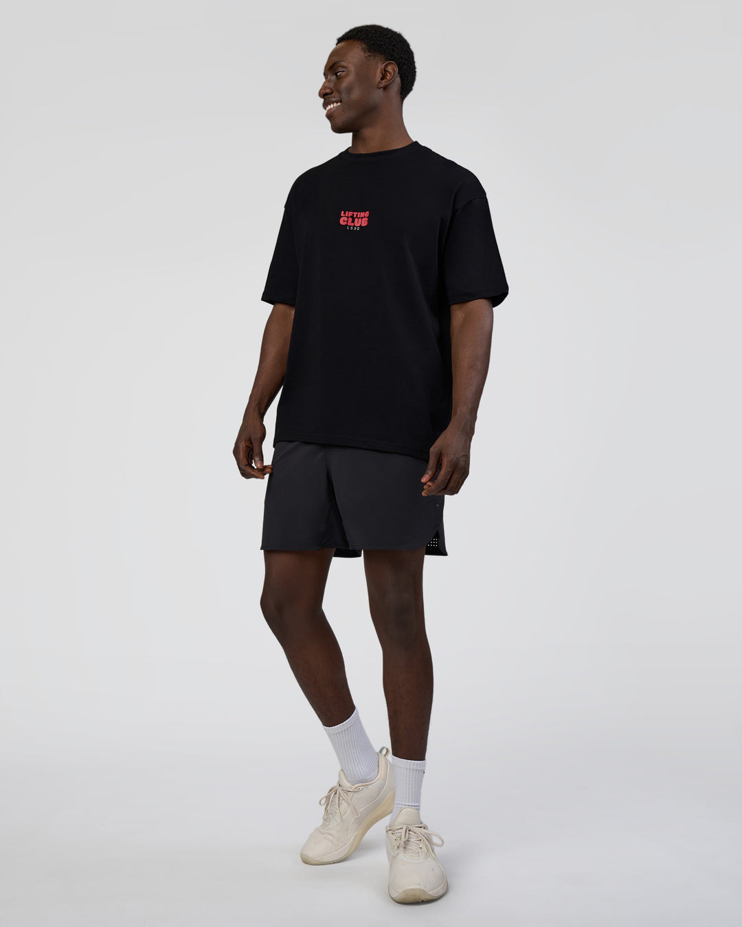 Man wearing Kettle B FLXCotton Oversized Tee - Black-White | Model:Paabio | Size:L - view 3