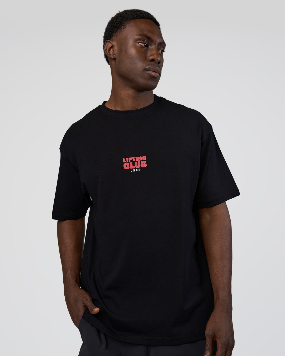 Man wearing Kettle B FLXCotton Oversized Tee - Black-White | Model:Paabio | Size:L - view 6
