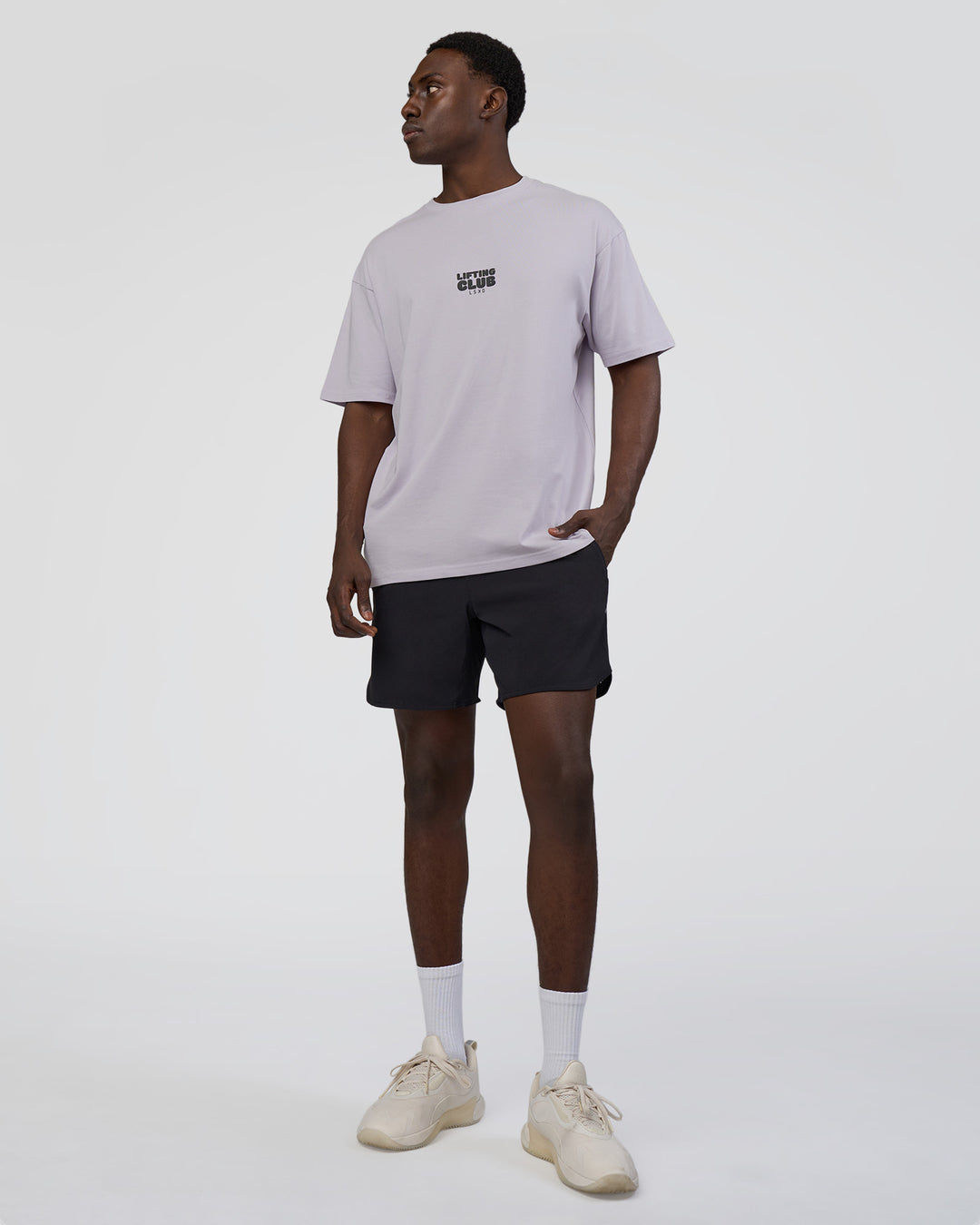 Man wearing Kettle B FLXCotton Oversized Tee - Galactic Lilac-Black | Model:Paabio | Size:L - view 6