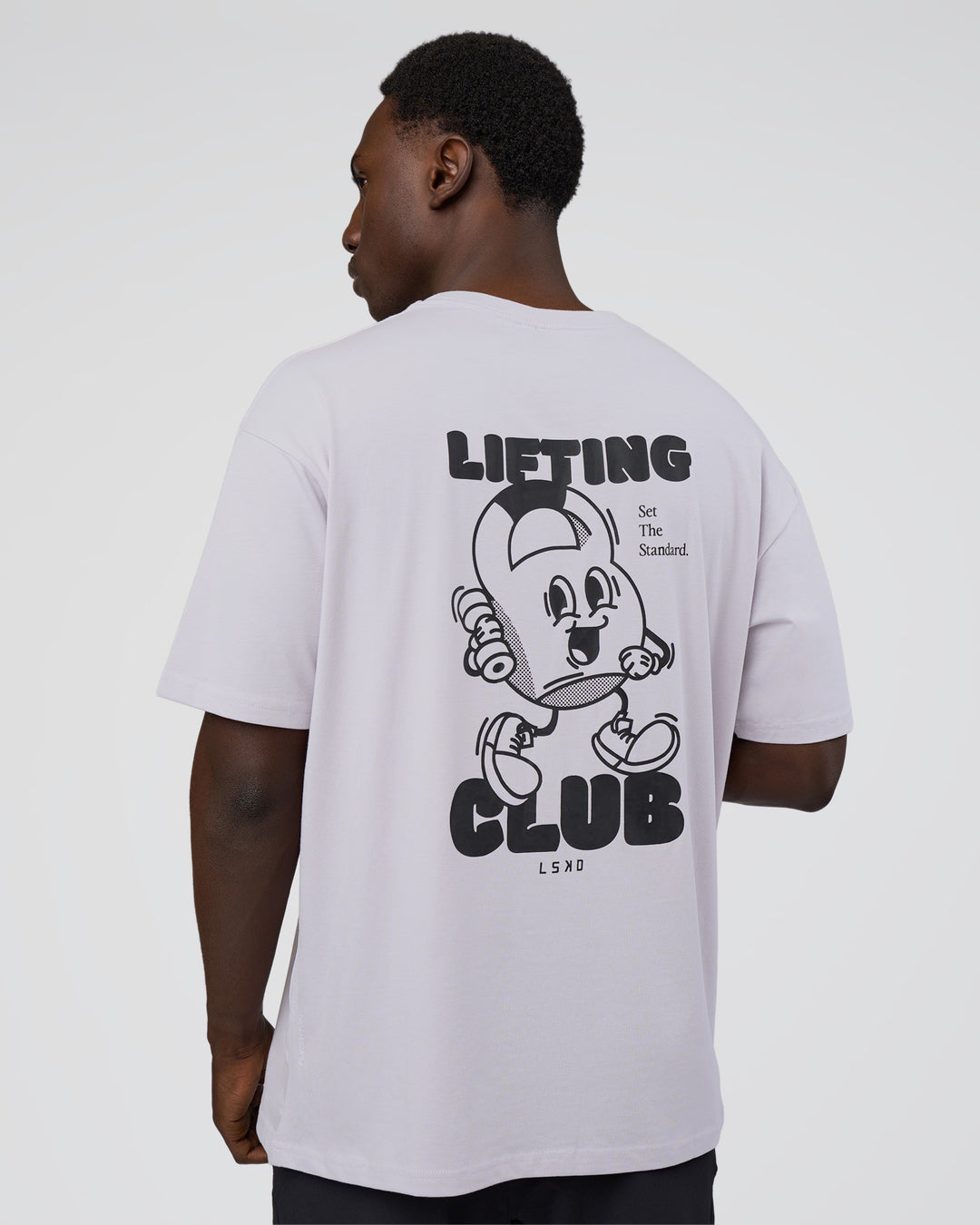 Man wearing Kettle B FLXCotton Oversized Tee - Galactic Lilac-Black | Model:Paabio | Size:L - view 3
