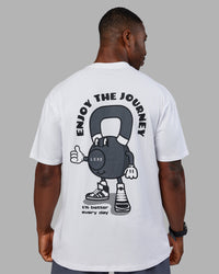 Man wearing Kettlebell FLXCotton Oversized Tee - White-Black | Model:Sam | Size:L | Thumbnail Index: 2