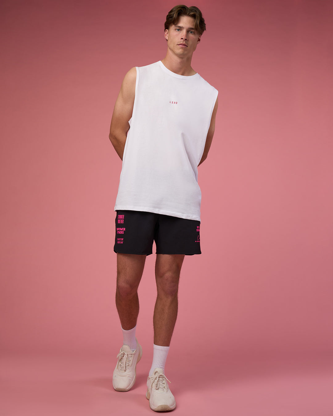 Man wearing Lift 6" Short - Black-Ultra Pink | Model:Brandon | Size:L - view 5