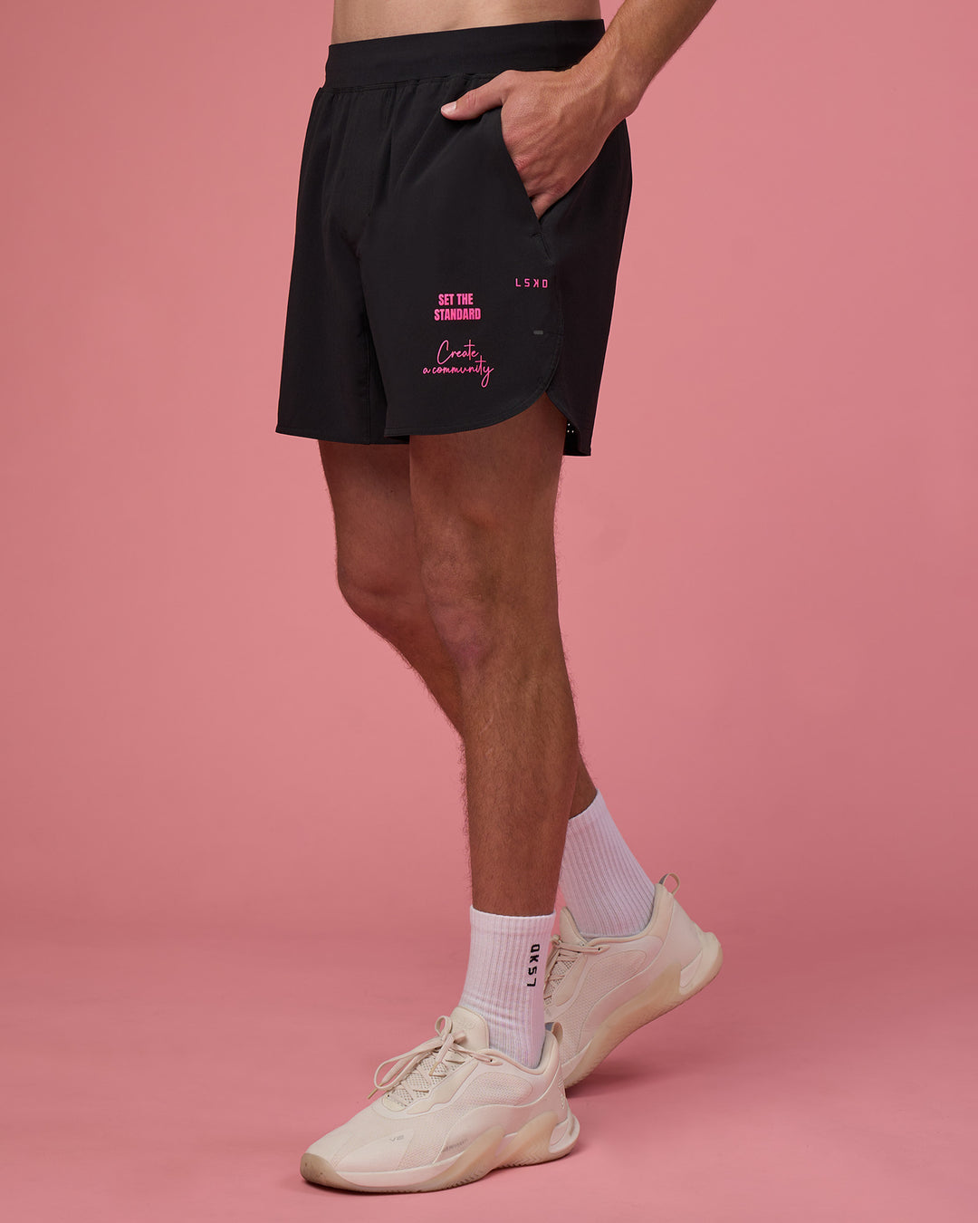 Man wearing Lift 6" Short - Black-Ultra Pink | Model:Brandon | Size:L - view 6