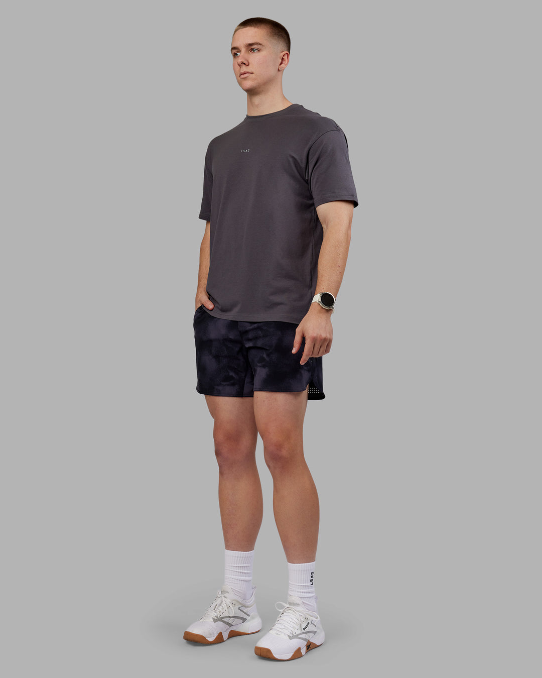 Man wearing Lift 6" Short - Black Washed | Model:Tom | Size:L - view 7