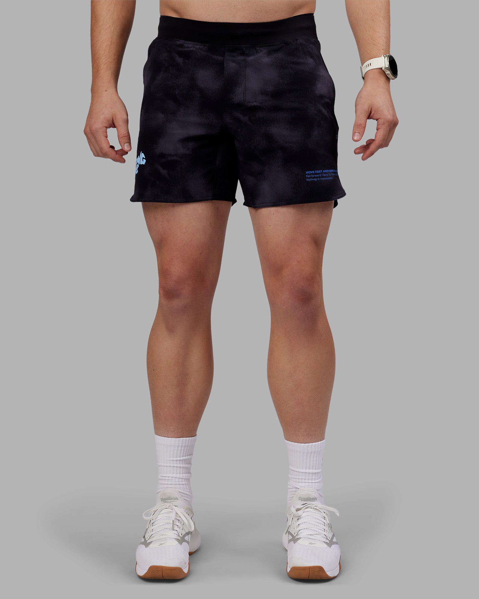 Man wearing Lift 6" Short - Black Washed-Blue | Model:Tom | Size:L