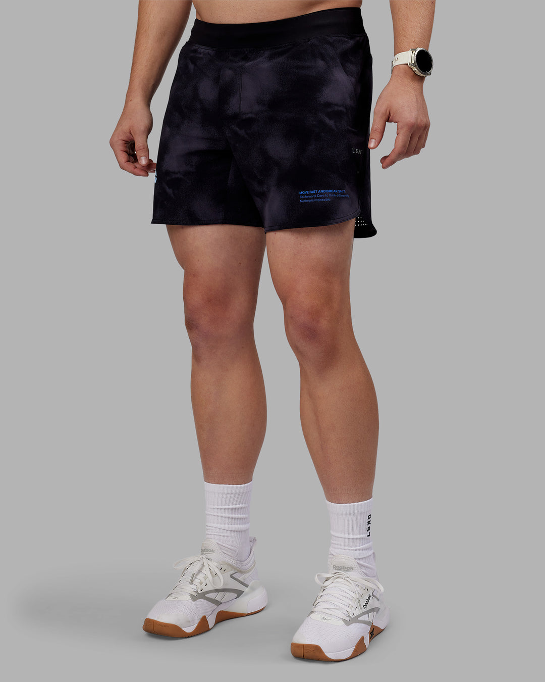 Man wearing Lift 6" Short - Black Washed-Blue | Model:Tom | Size:L - view 12