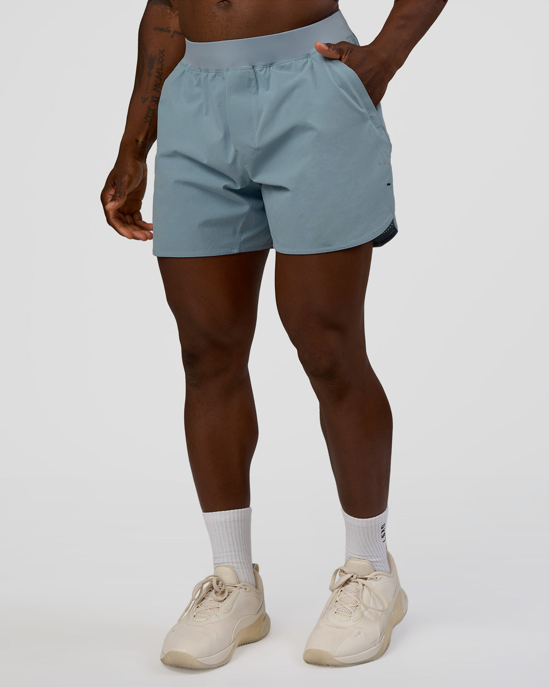Man wearing Lift 6" Short - Dusty Blue | Model:Sam | Size:L - view 5