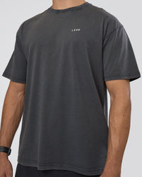 Man wearing Lifting FLXCotton Oversized Tee - Black Washed-Flame | Model:Nikola | Size:L | Thumbnail Index: 7
