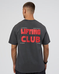 Man wearing Lifting FLXCotton Oversized Tee - Black Washed-Flame | Model:Nikola | Size:L | Thumbnail Index: 2