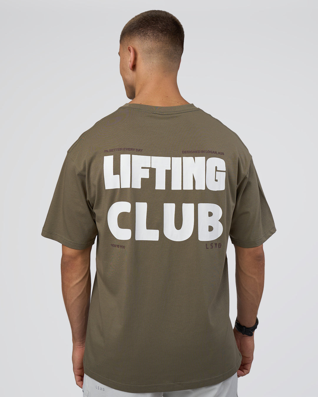 Man wearing Lifting FLXCotton Oversized Tee - Walnut Grey-Hot Chocolate | Model:Nikola | Size:L - view 3