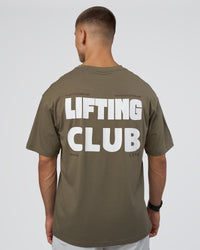 Man wearing Lifting FLXCotton Oversized Tee - Walnut Grey-Hot Chocolate | Model:Nikola | Size:L | Thumbnail Index: 2