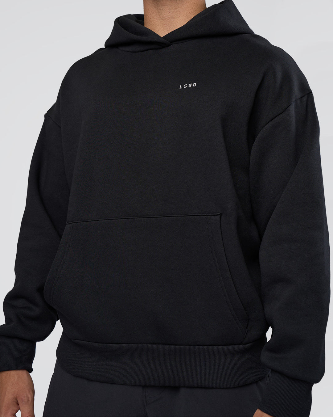 Man wearing Lifting Unisex Oversized Hoodie - Black-Flame| Model:Nikola | Size:L - view 8