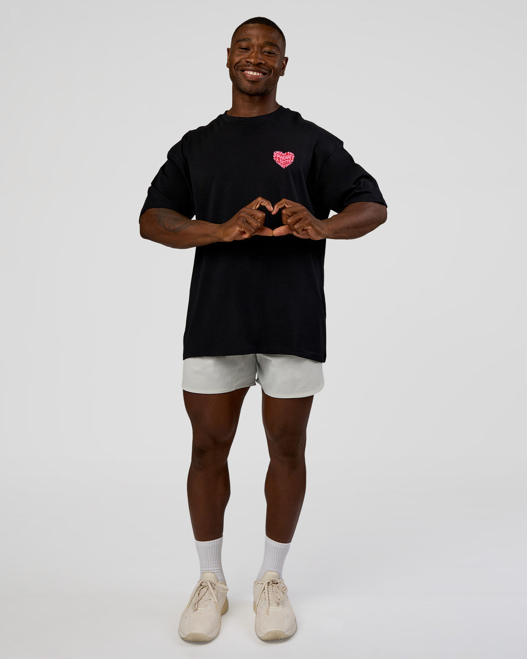 Man wearing Love the Journey FLXCotton Oversized Tee - Black-Flame | Model:Sam | Size:L - view 7