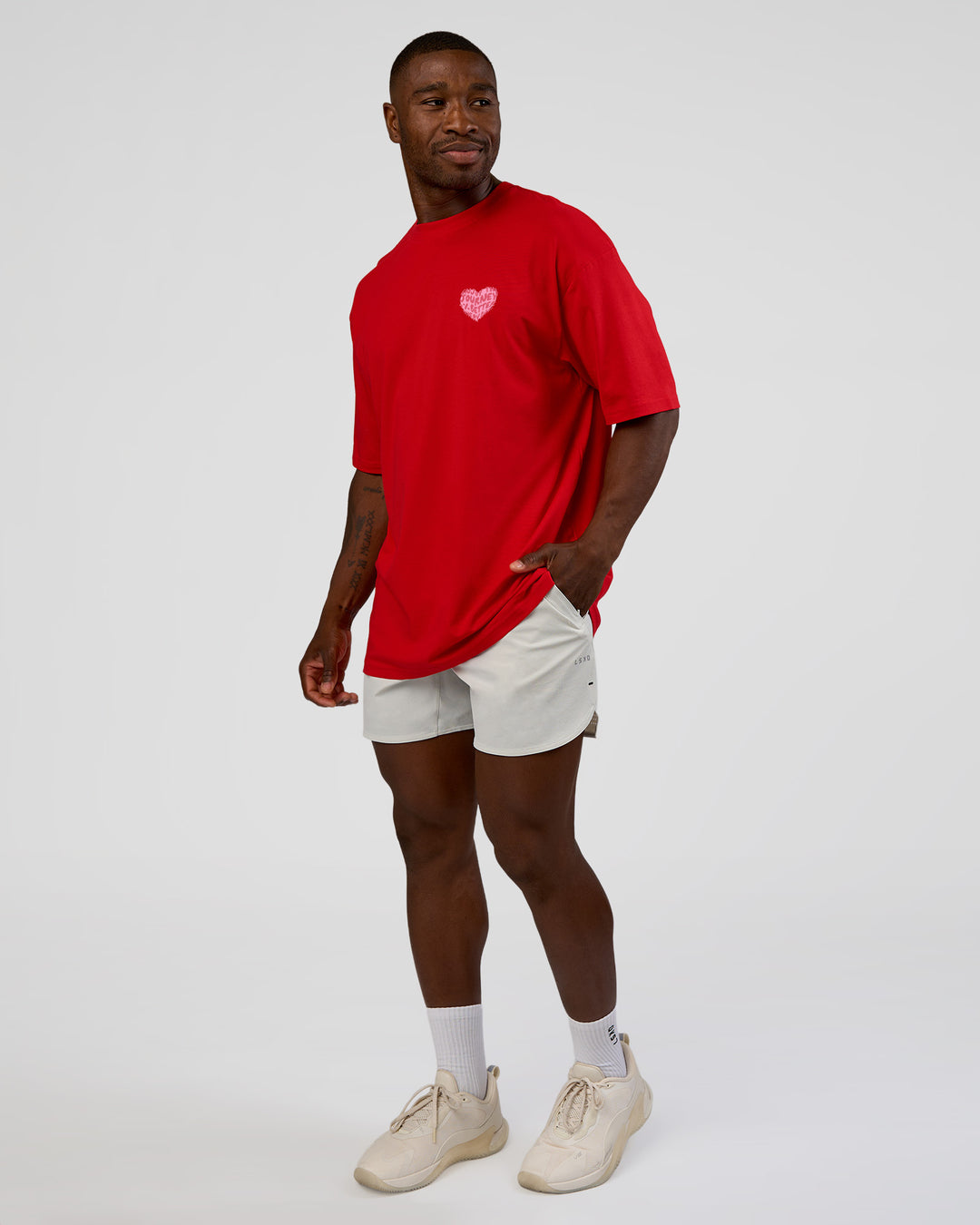 Man wearing Love the Journey FLXCotton Oversized Tee - Flame-Candy Pink | Model:Sam | Size:L - view 10