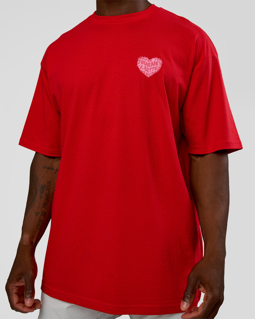 Man wearing Love the Journey FLXCotton Oversized Tee - Flame-Candy Pink | Model:Sam | Size:L - view 11