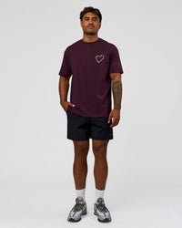 Man wearing Love The Process FLXCotton Oversize Tee - Midnight Plum-White | Model:Xav | Size:L | Thumbnail Index: 7