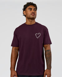 Man wearing Love The Process FLXCotton Oversize Tee - Midnight Plum-White | Model:Xav | Size:L | Thumbnail Index: 4