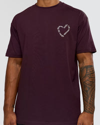 Man wearing Love The Process FLXCotton Oversize Tee - Midnight Plum-White | Model:Xav | Size:L | Thumbnail Index: 12
