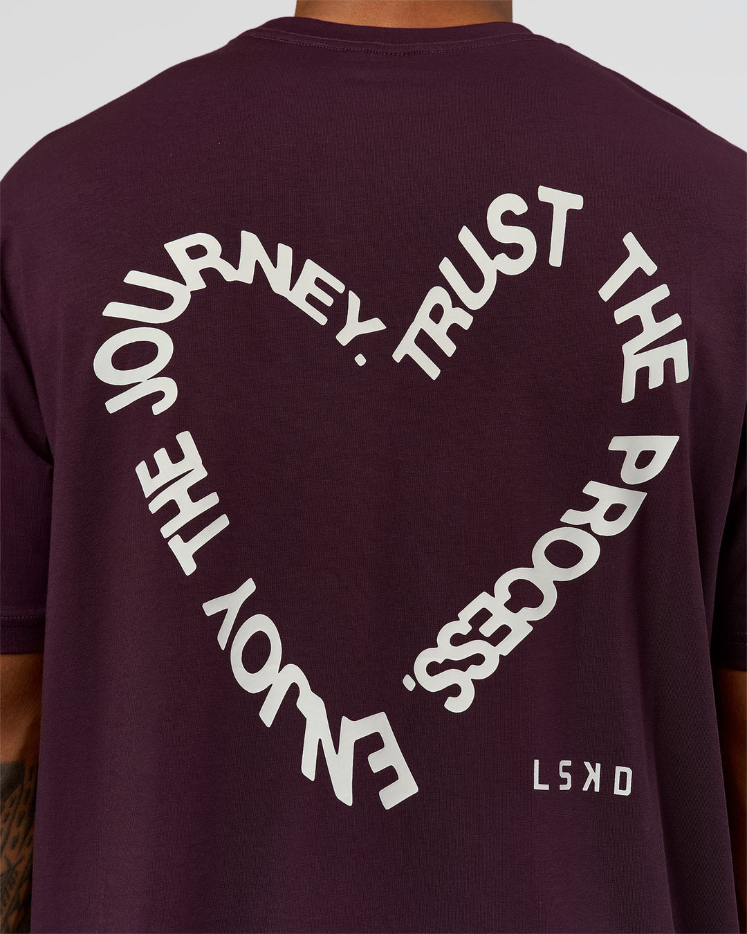 Man wearing Love The Process FLXCotton Oversize Tee - Midnight Plum-White | Model:Xav | Size:L - view 9
