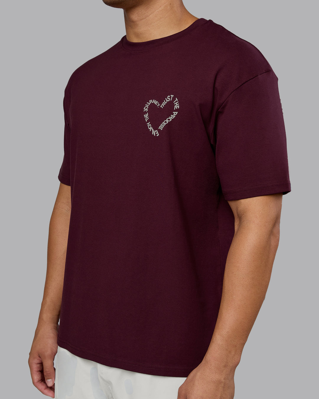 Man wearing Love The Process FLXCotton Oversize Tee - Cherry Lacquer-Shale Beige | Model:Kaelyb | Size:L - view 9